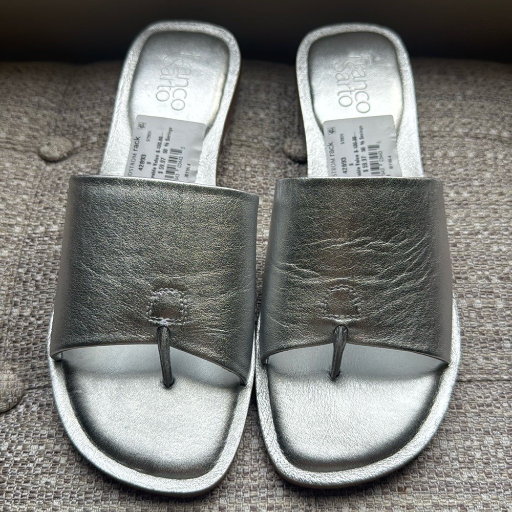 Franco Sarto slip on silver sandals size 9